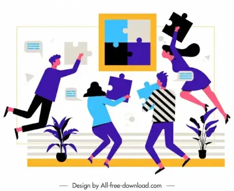 team work background dynamic staffs jigsaw puzzles design
