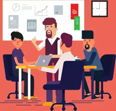 team work background people meeting chart colored cartoon