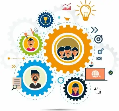 team work concept background gears employee icons decor