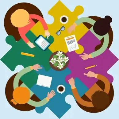 teamwork concept background puzzle joints working human icons