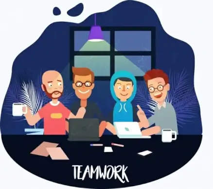 teamwork drawing working human icons colored cartoon decor