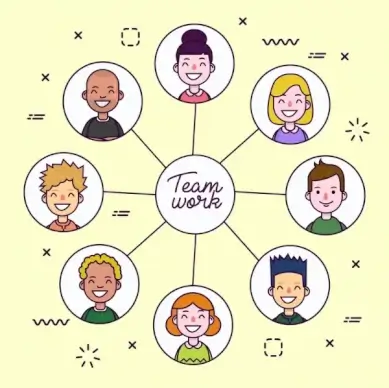 teamwork inforgraphic avatar icons circle isolation