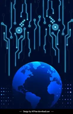 technology background globe dots connection sketch dark modern