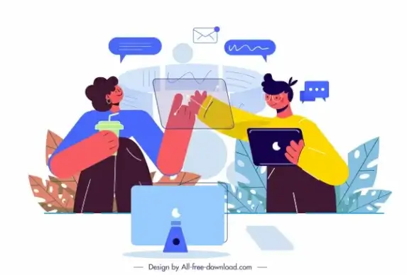 technology working background staffs computing sketch cartoon design
