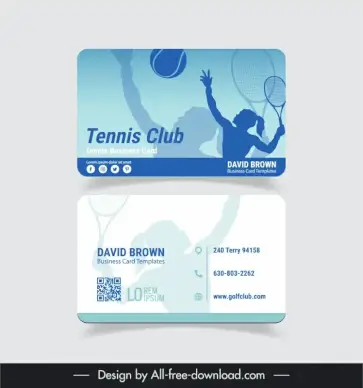 tennis business cards template flat blurred dynamic silhouette 