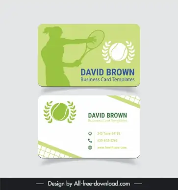 tennis business cards template silhouette female player ball net