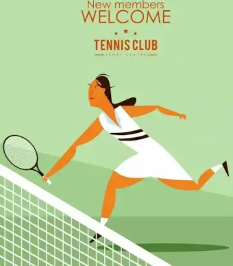 tennis club advertising female player icon colored cartoon