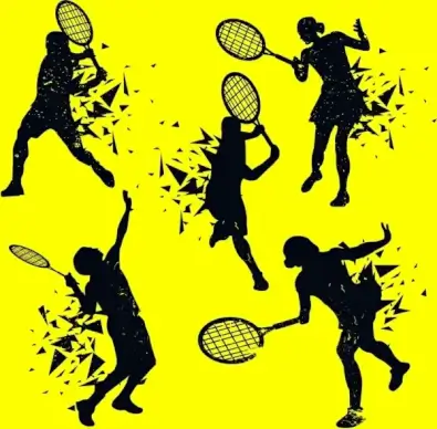 tennis player icons splashing silhouette design