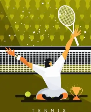 tennis tournament banner champion cup icons cartoon character