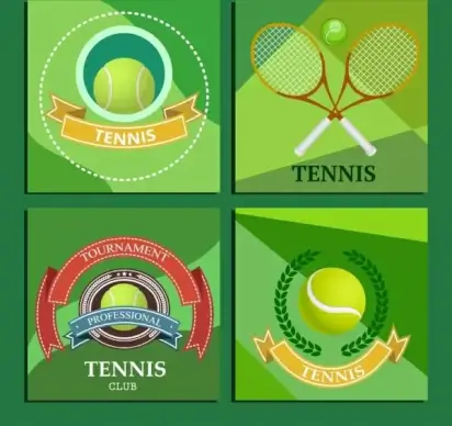 tennis tournament logotype racquet ball ribbon icons