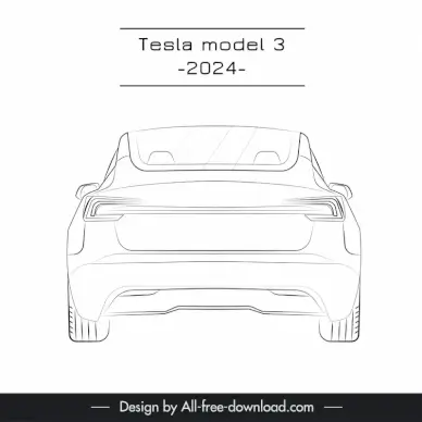 tesla model 3 2024 back view symmetric handdrawn outline