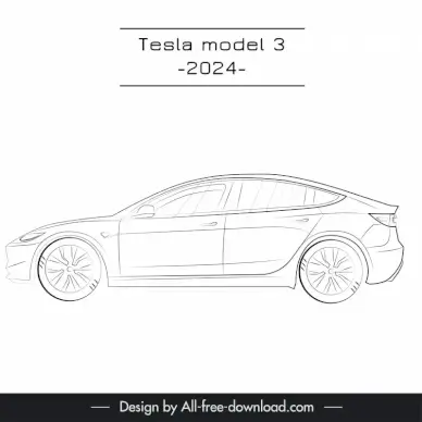 tesla model 3 2024 template flat handdrawn side view outline