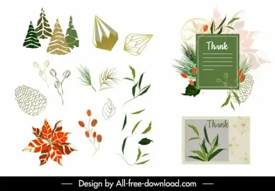 thank card decor elements plants sketch