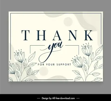 thank you card template elegant classical flowers handdraw