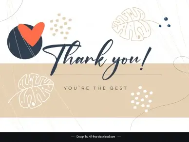 thank you card template flat handdrawn leaf heart decor