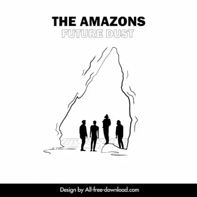 the amazons stencil advertising template black white silhouette people sea scene sketch