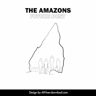 the amazons stencil advertising template flat white handdrawn silhouette people sea scene cave sketch