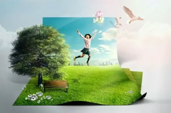 the creative green living picture template design layered 1