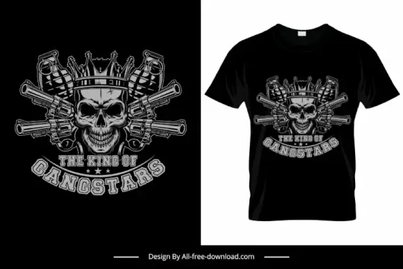 the king of gangstar tshirt template dark retro symmetric horror skull weapon sketch