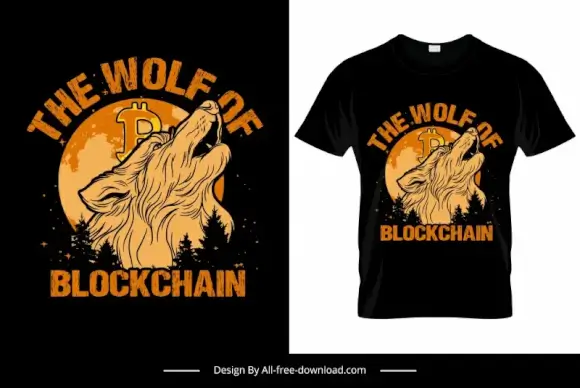 the wolf of blockchain tshirt template flat handdrawn classical design