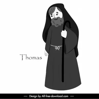 thomas christian apostle icon black white cartoon character