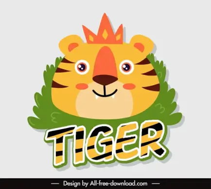 tiger animal sticker template cute flat cartoon outline 