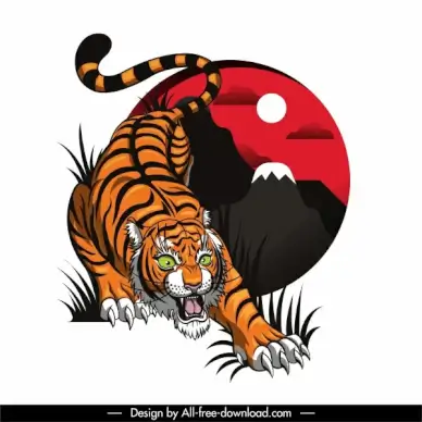 tiger painting aggressive emotion sketch classic oriental design