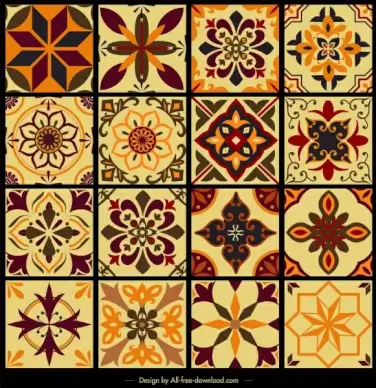 tile pattern templates collection classical symmetric flora sketch