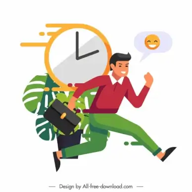 time management conceptual painting running staff clock sketch