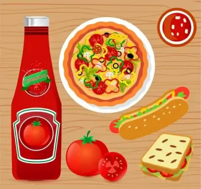 tomato sauce advertising flat design fast food icons