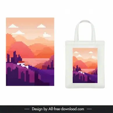 tote bag pixel art design elements clasiscal blurred nature scene
