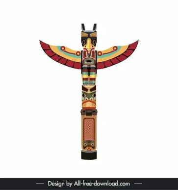 totem icon symmetric classical winged pole faces sketch
