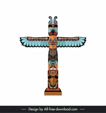  totem pole design element classical symmetric design tribal wings faces sketch 