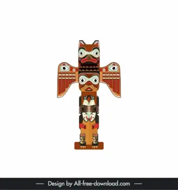 totem pole icon flat symmetric design classical faces eyes sketch