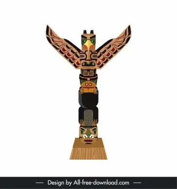  totem pole icon flat symmetric wings faces architecture sketch