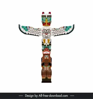  totem pole icon frightening faces wings sketch symmetric design 