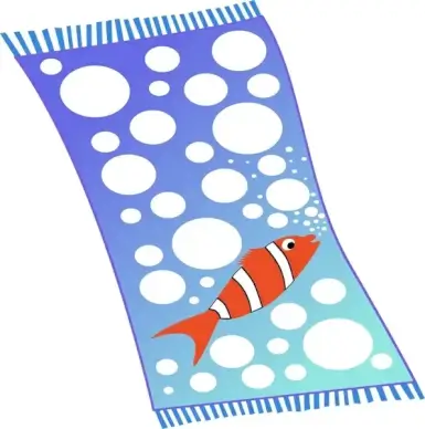 Towel blue with white bubbles and red fish with white strips