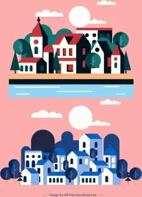 town background templates classical red blue decor