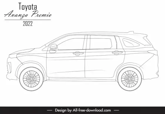 toyota avanza premio 2022 car icon flat black white handdrawn side view outline