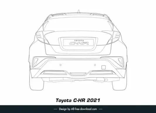 toyota c hr 2021 car model icon black white handdrawn rear view outline  