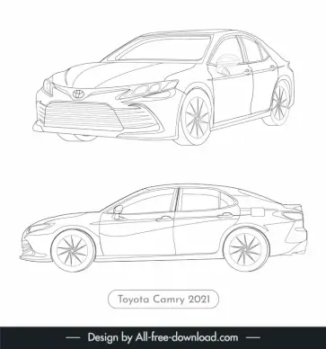 toyota camry 2021 lineart template black white handdrawn different view sketch