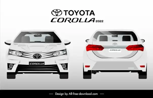 toyota corolla advertising banner front view rear view sketch flat design 
