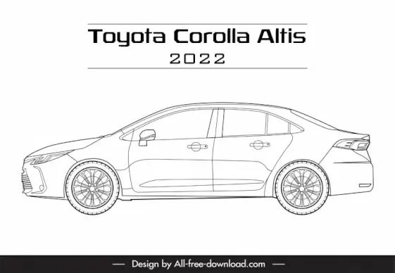 toyota corolla altis 2022 car model icon flat black white handdrawn side view outline