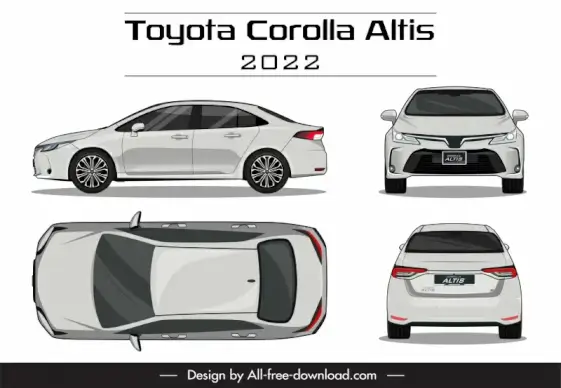 toyota corolla altis 2022 car models advertising template modern different views sketch