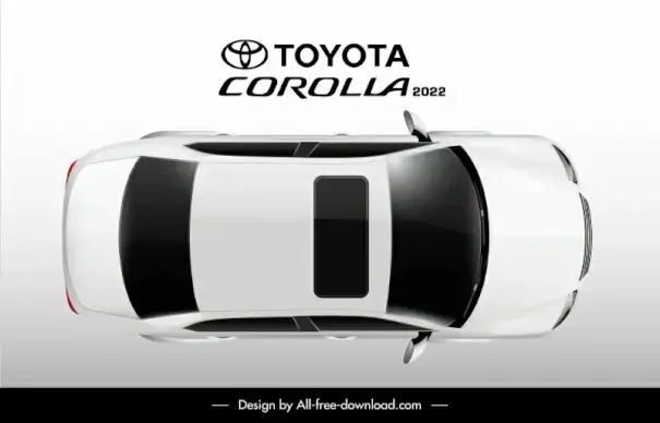 toyota corolla car model advertising banner top view sketch flat modern design 