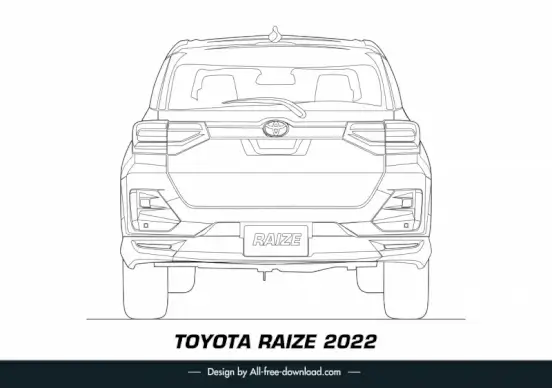 toyota raize 2022 car model icon flat black white handdrawn back view outline 