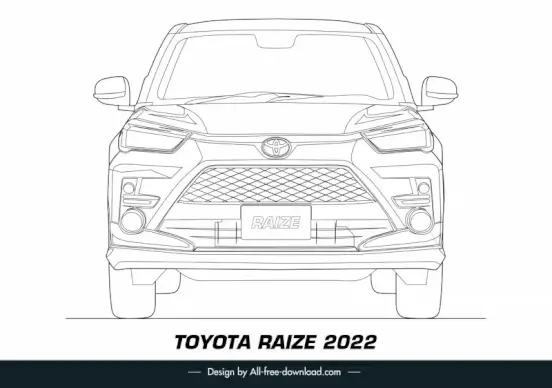 toyota raize 2022 car model icon flat black white handdrawn symmetry front view outline 