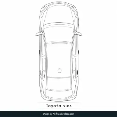 toyota vios car model icon top view vector outline black white handdrawn