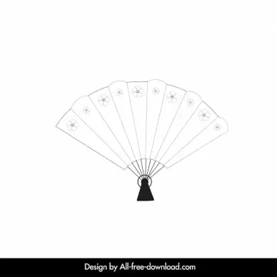 traditional japanese fan icon elegant black white petal flower outline