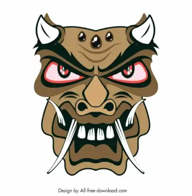 traditional mask icon frightening devil horned face sketch